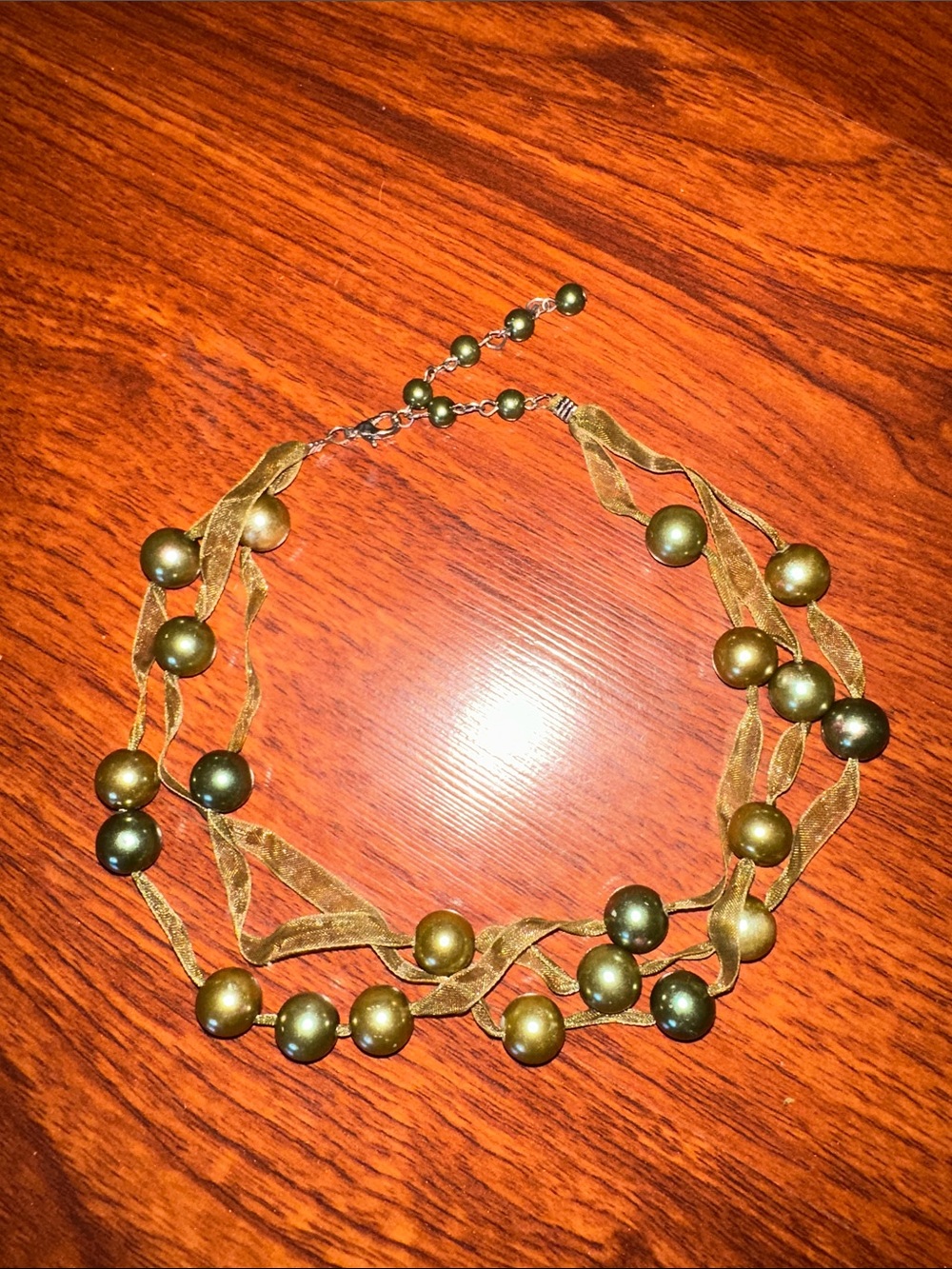 Olive Green Beaded Multi-Strand Choker Necklace